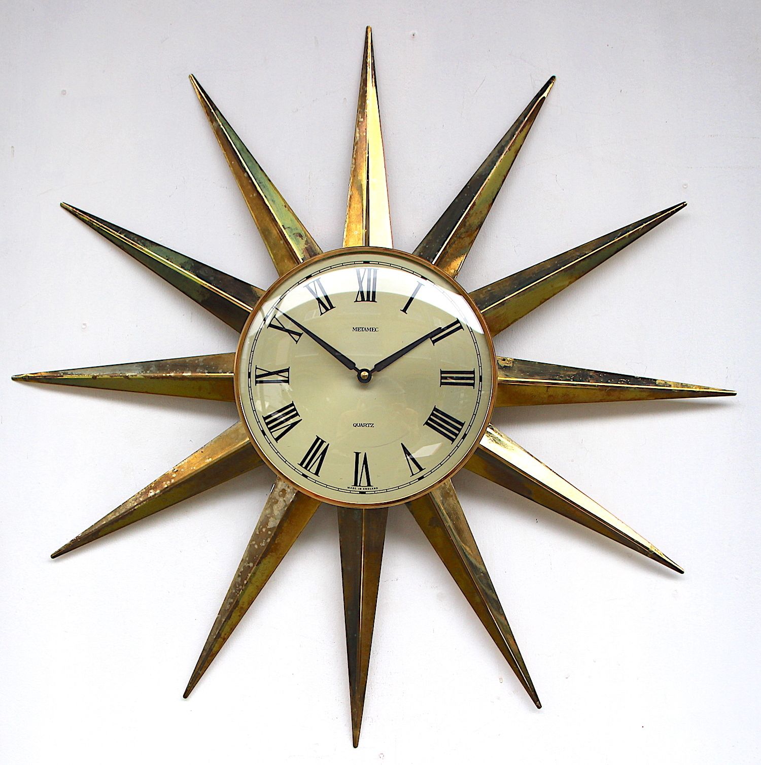 Huge 59cm 1970s British Sunburst Vintage Wall Clock. Fully Guaranteed. London Timepiece.