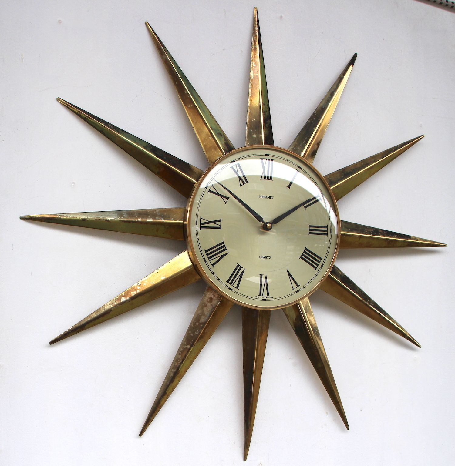 Huge 59cm 1970s British Sunburst Vintage Wall Clock. Fully Guaranteed. London Timepiece. photo Home Decor