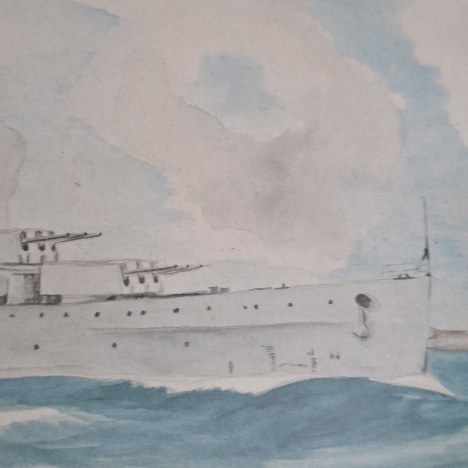 Original Watercolour Painting Hms Ceylon Royal Navy Cruiser 1950 Vintage Art photo Art