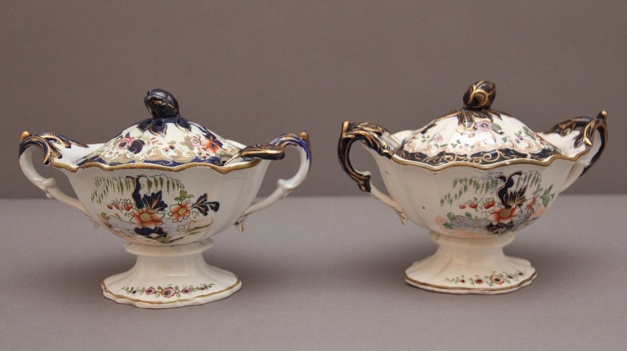 photo furniture Pair 19th Century Masons Ironstone Sauce Tureens With Ladles