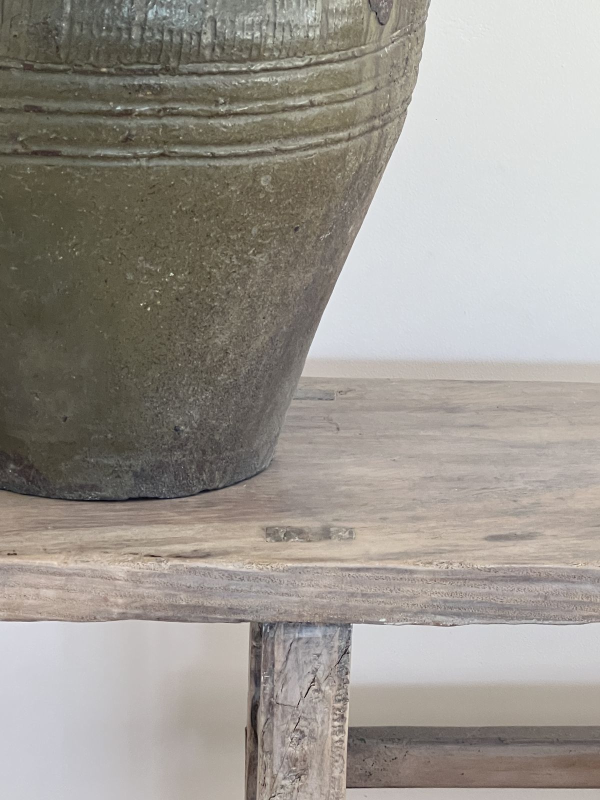 Striking Olive Green Unglazed Pot Lamp With Belgium Linen Shade photo furniture