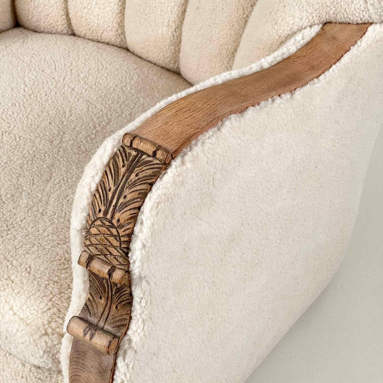 Pair Of Danish Art Deco Scallop Back Armchairs, Upholstered In Sherpa Wool photo Furniture