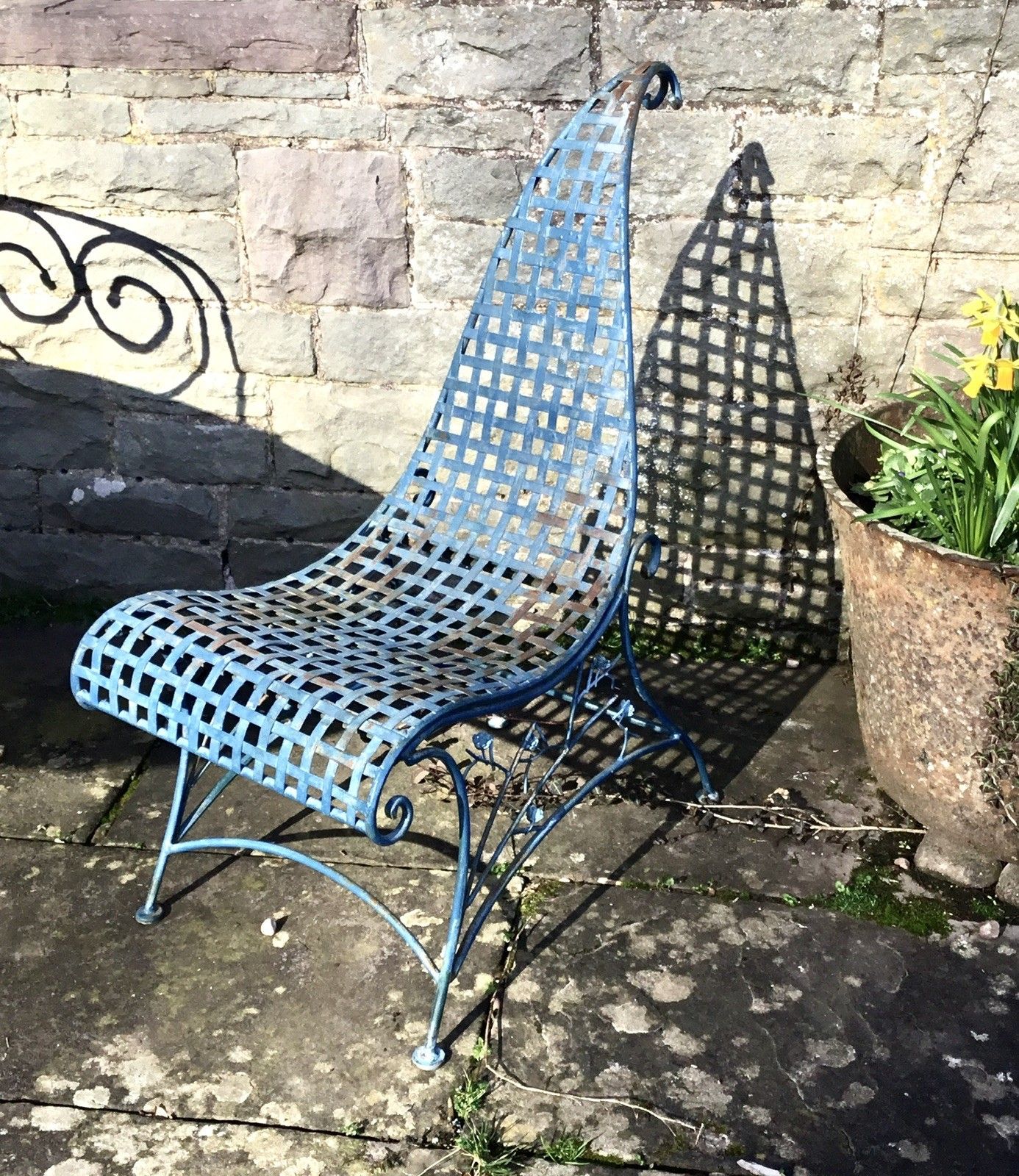 Stunning Mid Century Strapwork Garden Chair In Wrought Iron photo 650.0