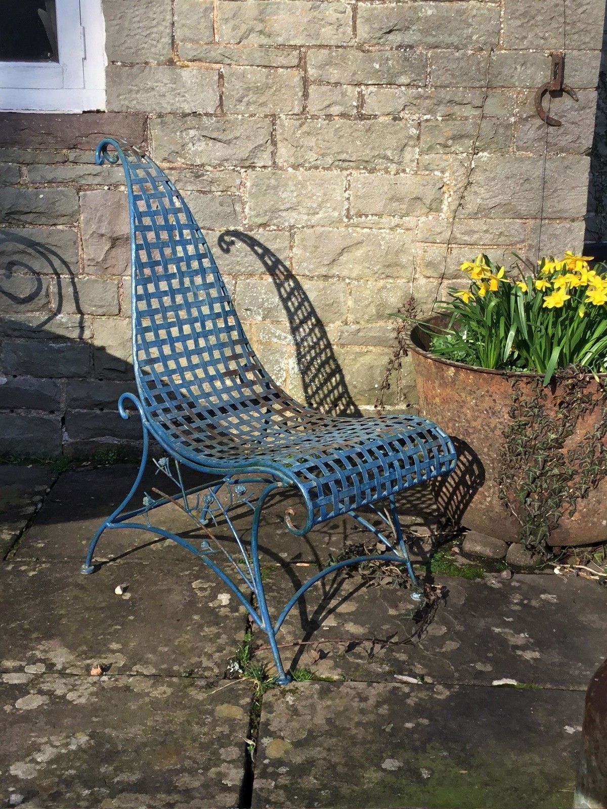 Stunning Mid Century Strapwork Garden Chair In Wrought Iron photo buy