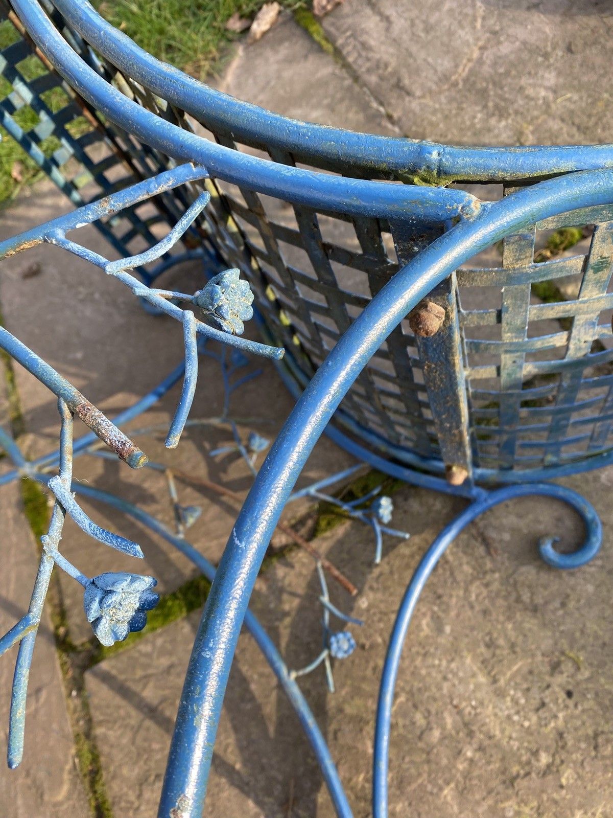 photo furniture Stunning Mid Century Strapwork Garden Chair In Wrought Iron