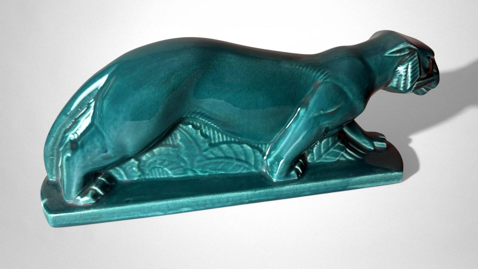 Art Deco Saint Clément Style Panther France Green Glazed Ceramic photo 516.0