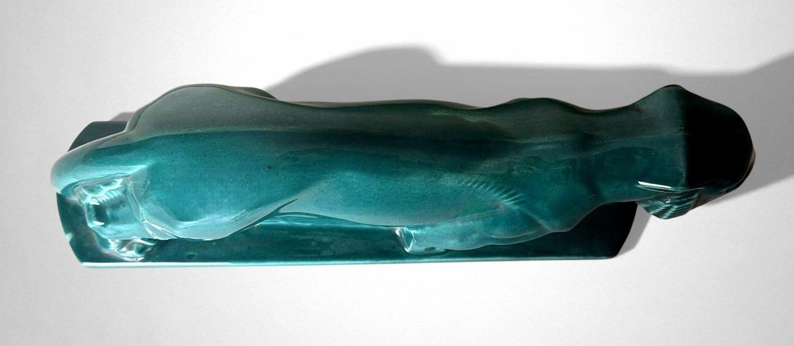 Art Deco Saint Clément Style Panther France Green Glazed Ceramic photo vinterior