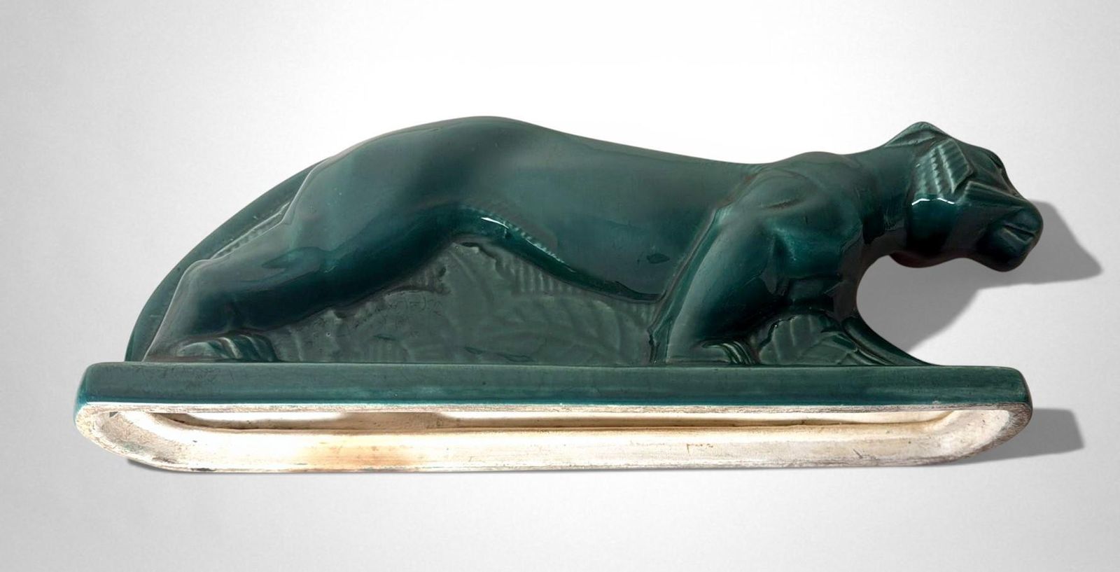 photo furniture Art Deco Saint Clément Style Panther France Green Glazed Ceramic