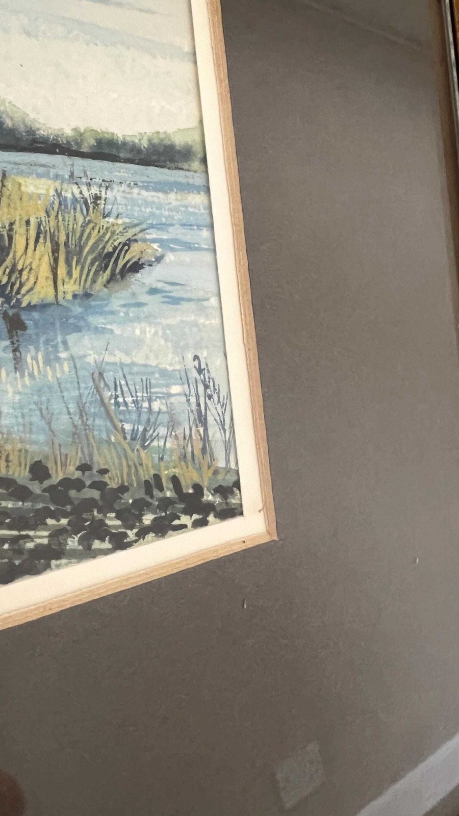 Signed Christine Adams Watercolour Picture Framed & Glazed Riverside Landscape photo vintage