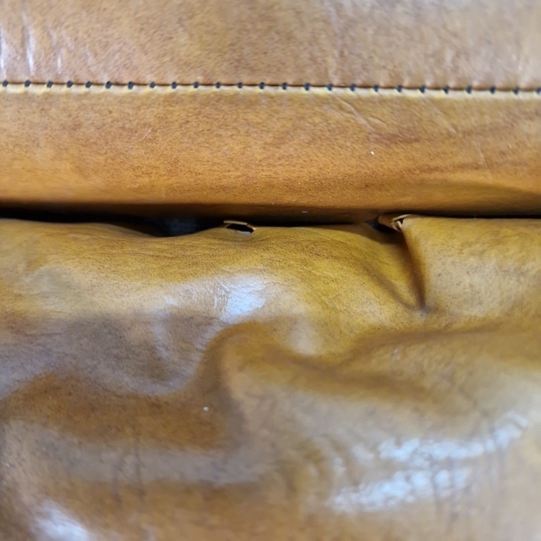 Vintage Tan Sherborne Footstool Pouffe Mid Century Foot Rest Faux Leather Vinyl photo buy