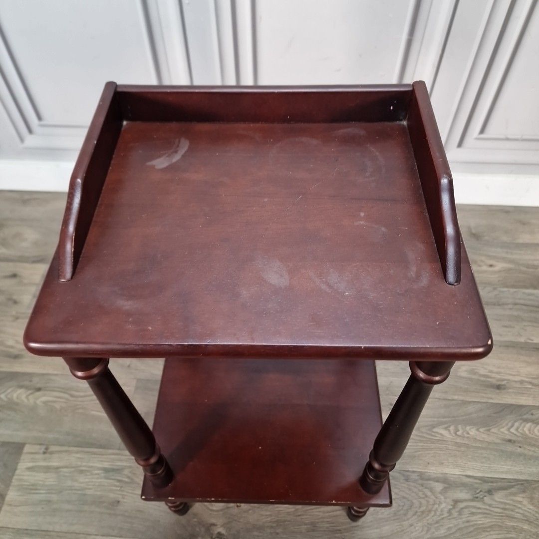 Vintage Telephone Side Table Tray Top Turned Wooden Whatnot Shelves Retro photo Furniture