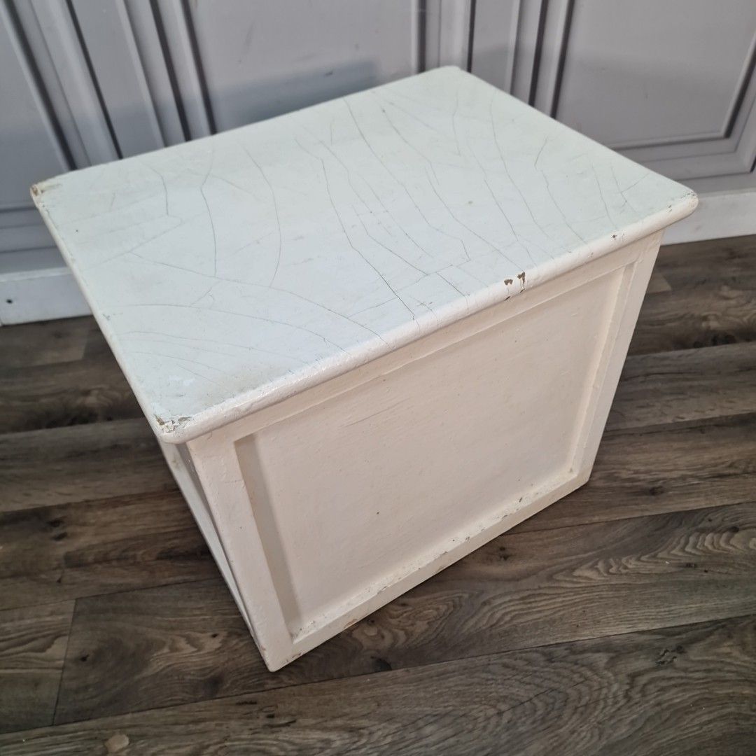 Vintage Painted Storage Box Wooden Lift Lid Laundry Chest Toy Tool Blanket photo for sale