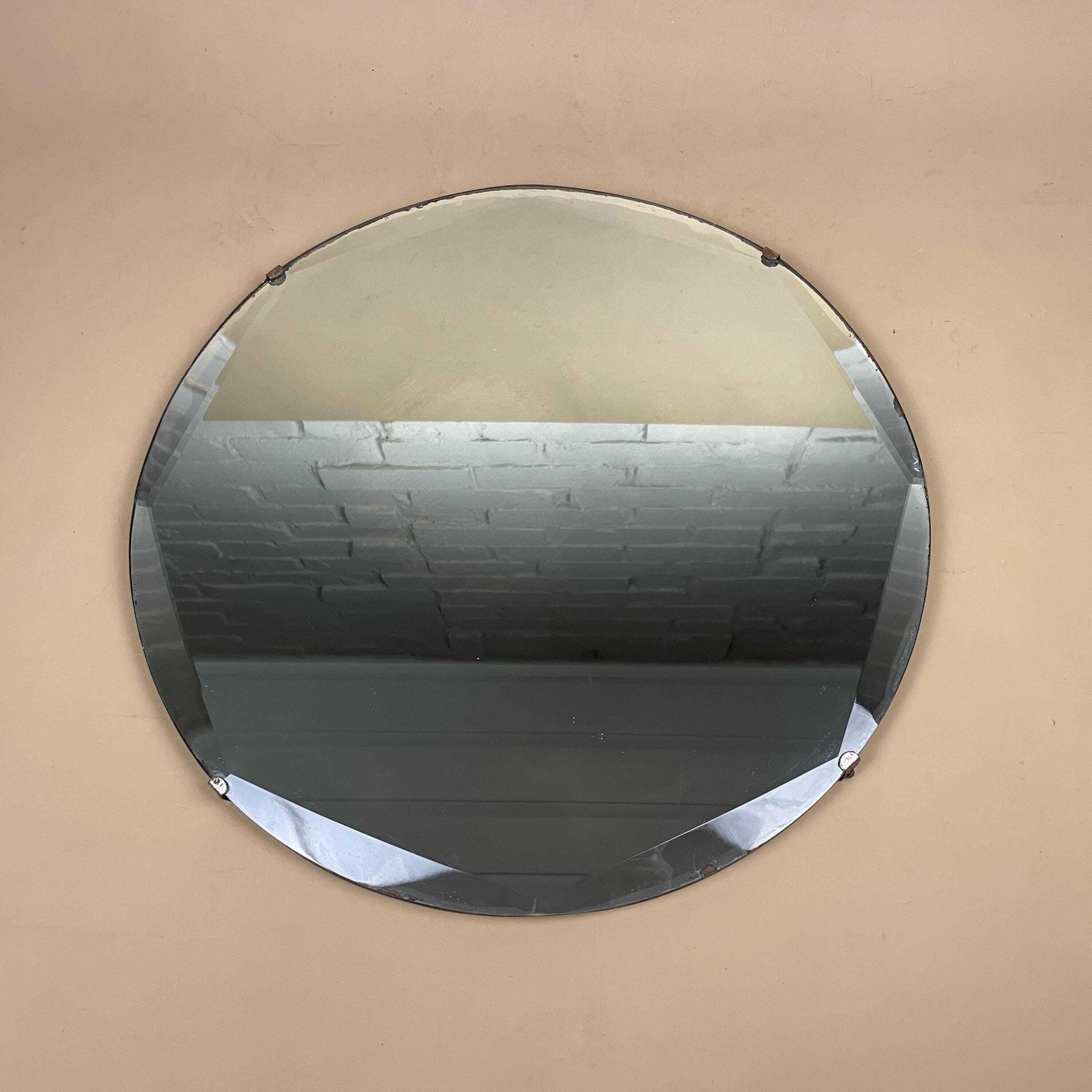 Round Bevelled Wall Mirror Frameless Vintage Wood Back Mid Century Minimalist Art Deco Antique Style Hanging Mirror Home Decor.