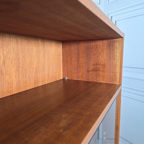 Retro Bookcase Display Shelves Vintage Wood Effect Mid Century Glass Cabinet Mcm photo Furniture