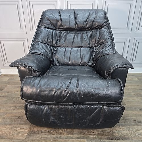 Retro Mid Century Armchair Reclining Swivel Recliner Black Leather Chair Danish photo Furniture