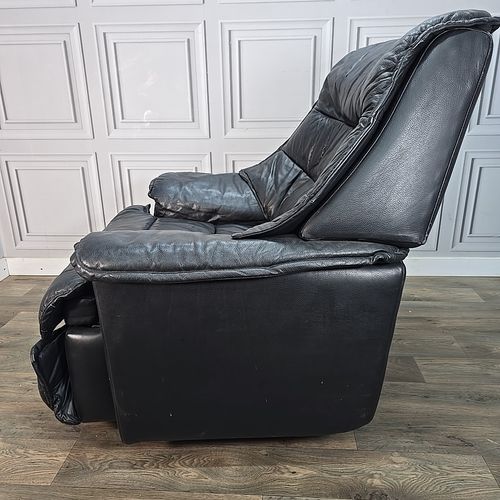 Furniture Retro Mid Century Armchair Reclining Swivel Recliner Black Leather Chair Danish photo