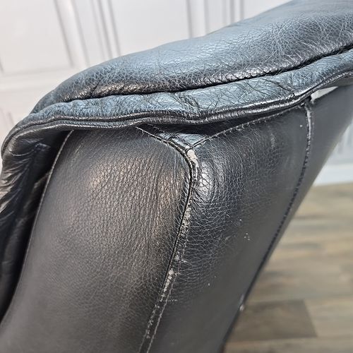 630.0 Retro Mid Century Armchair Reclining Swivel Recliner Black Leather Chair Danish photo
