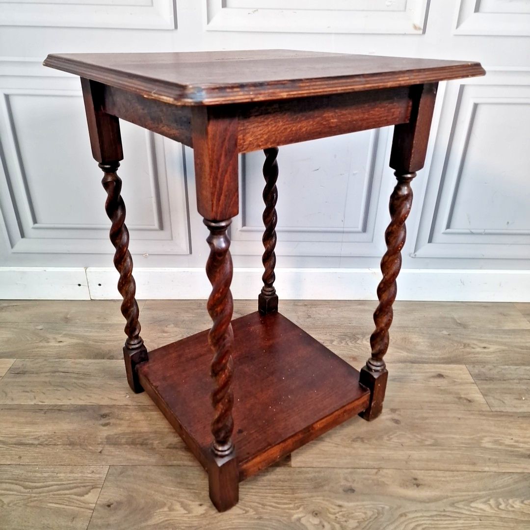 Antique Oak Hall Table Vintage Wooden Barley Twist Occasional 2 Tier Lamp
