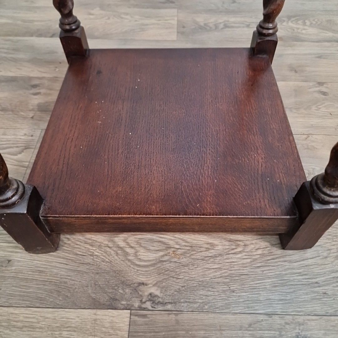 Antique Oak Hall Table Vintage Wooden Barley Twist Occasional 2 Tier Lamp photo buy