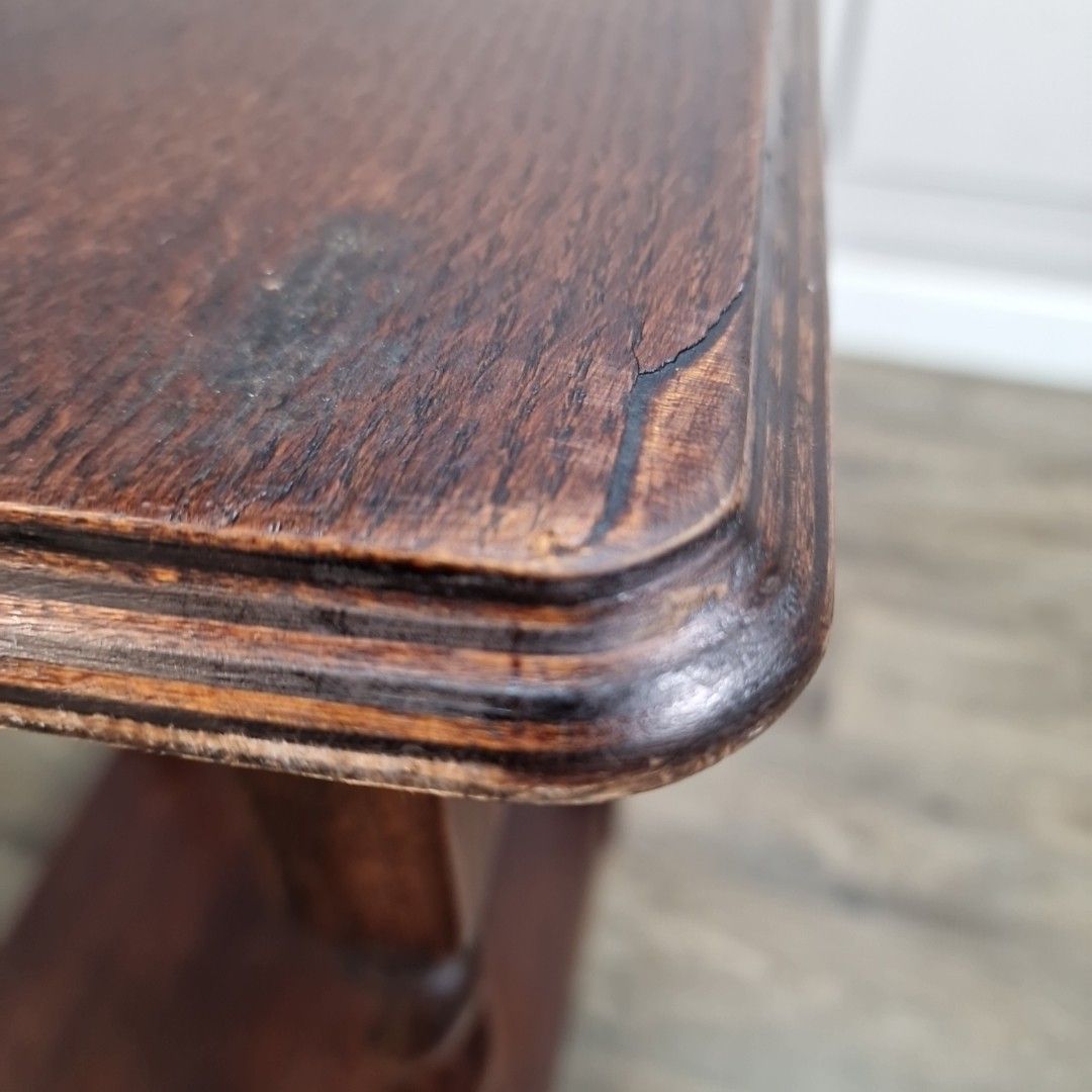 photo vinterior Antique Oak Hall Table Vintage Wooden Barley Twist Occasional 2 Tier Lamp