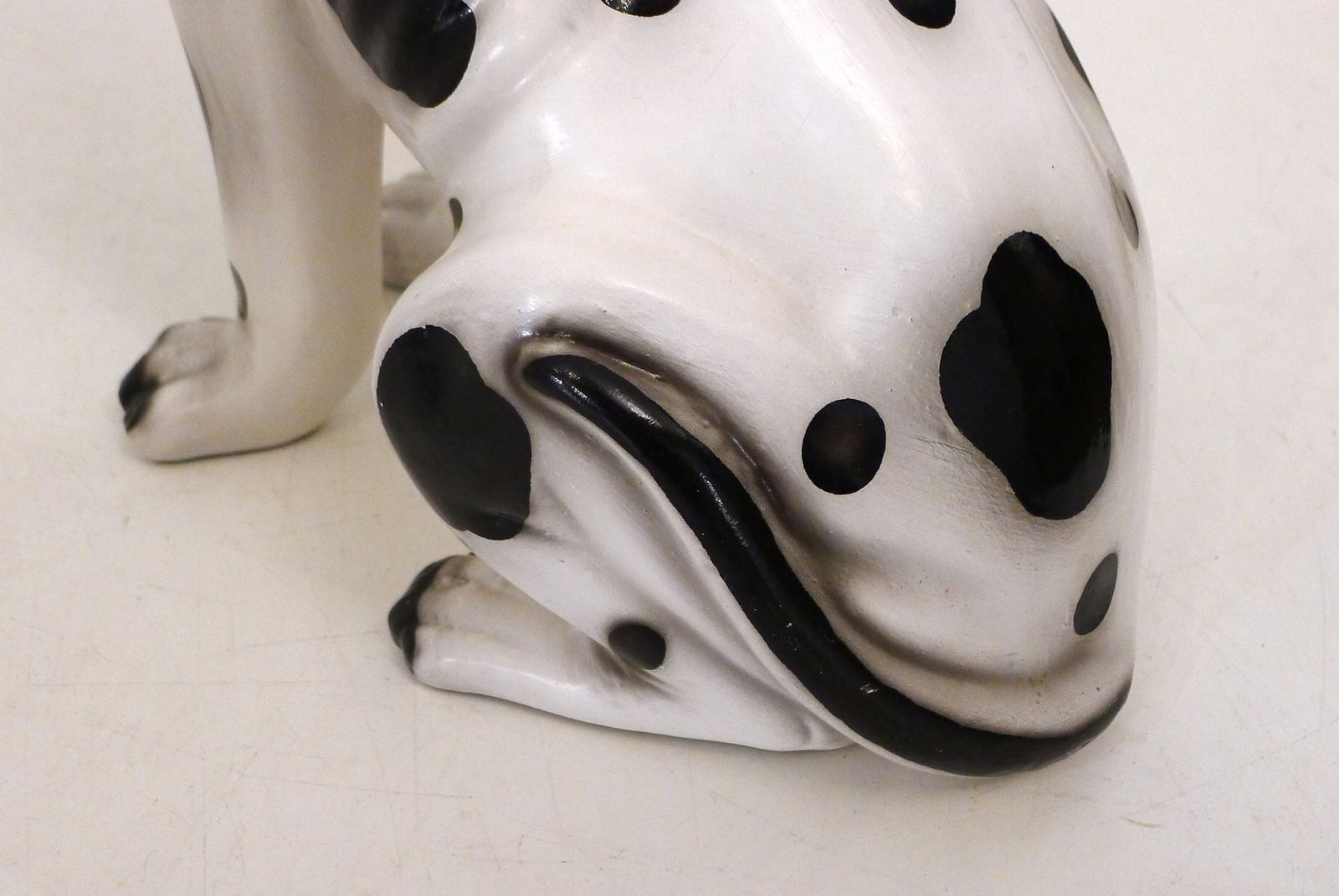 Large Ceramic Sculpture Of A Seated Black And White Dog, 1970s photo 240.0