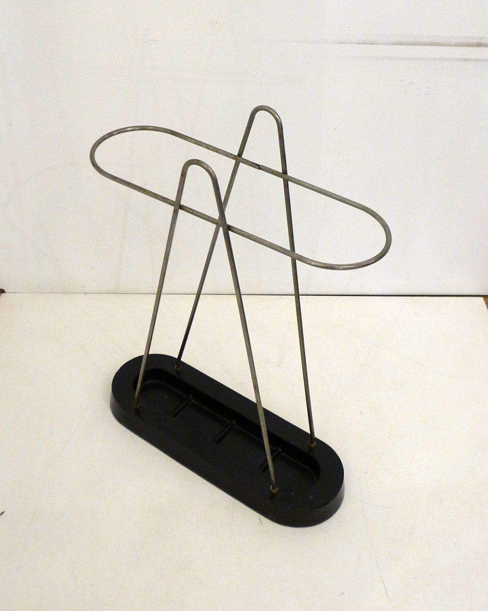Modern Umbrella Stand In Chromed Metal And Cast Iron, 1950s photo for sale