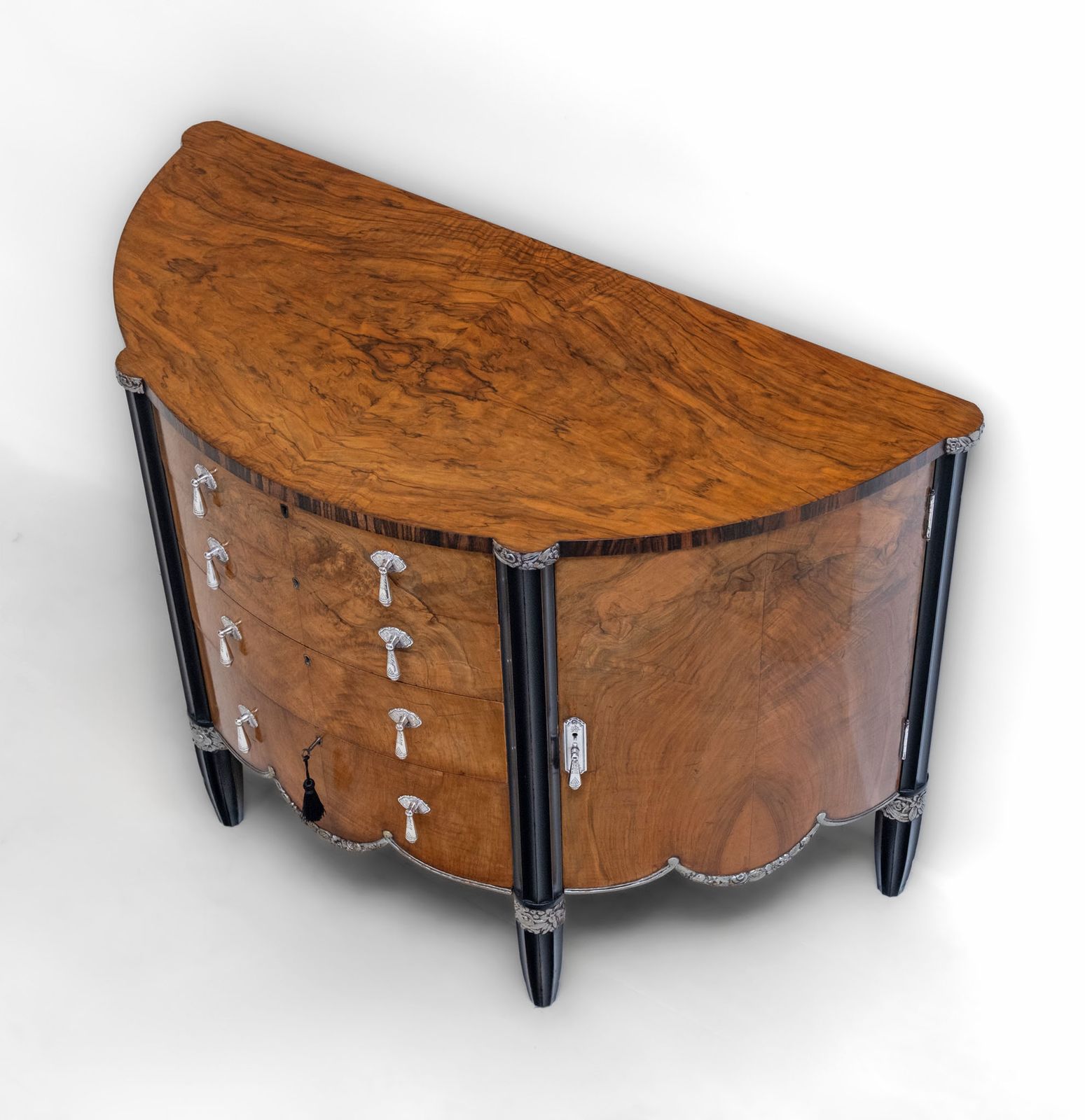 Fine Art Deco Demi Lune Cabinet With Silver Plated Handles Late 1920’s photo 3750.0