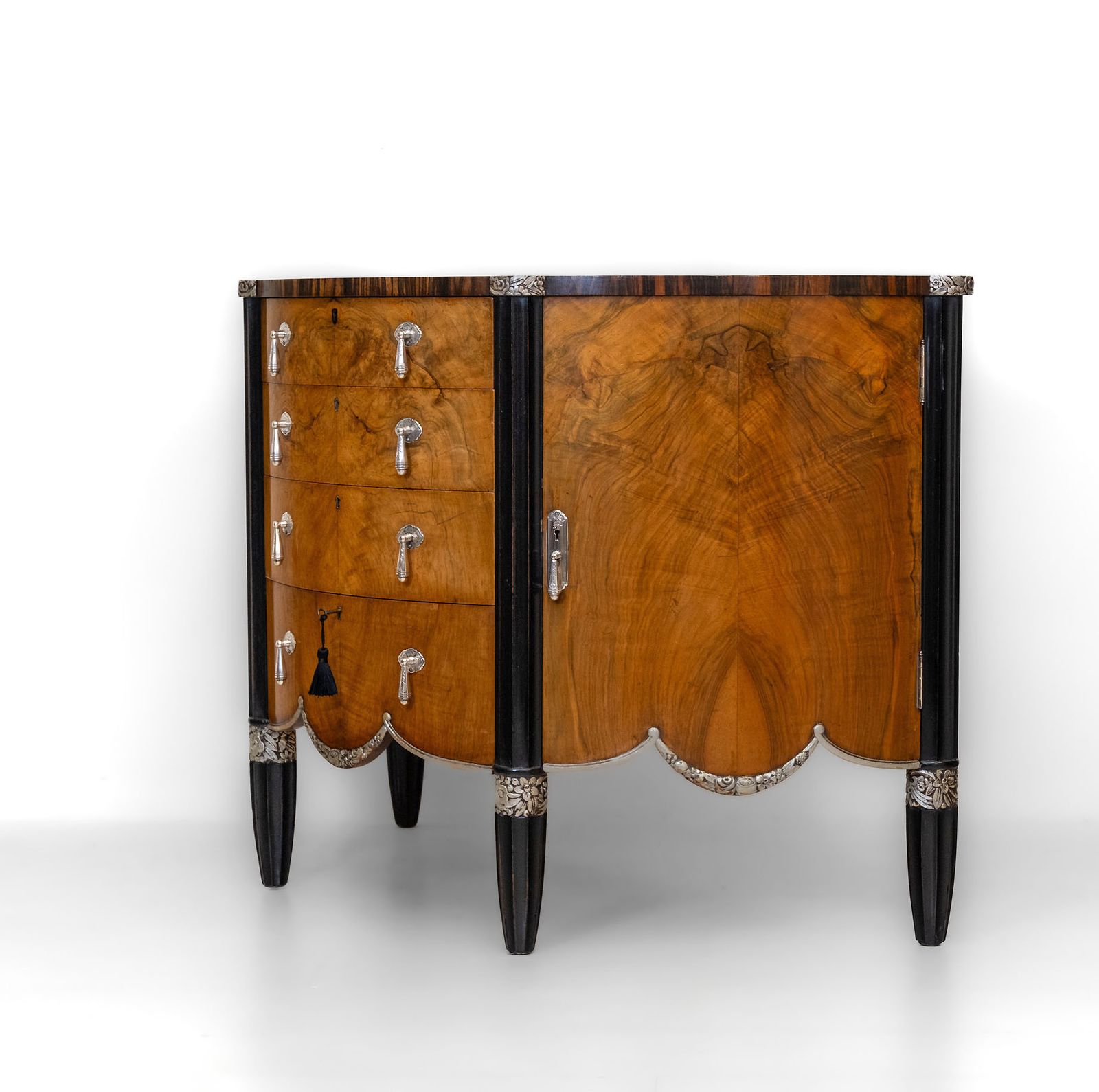 Fine Art Deco Demi Lune Cabinet With Silver Plated Handles Late 1920’s photo furniture