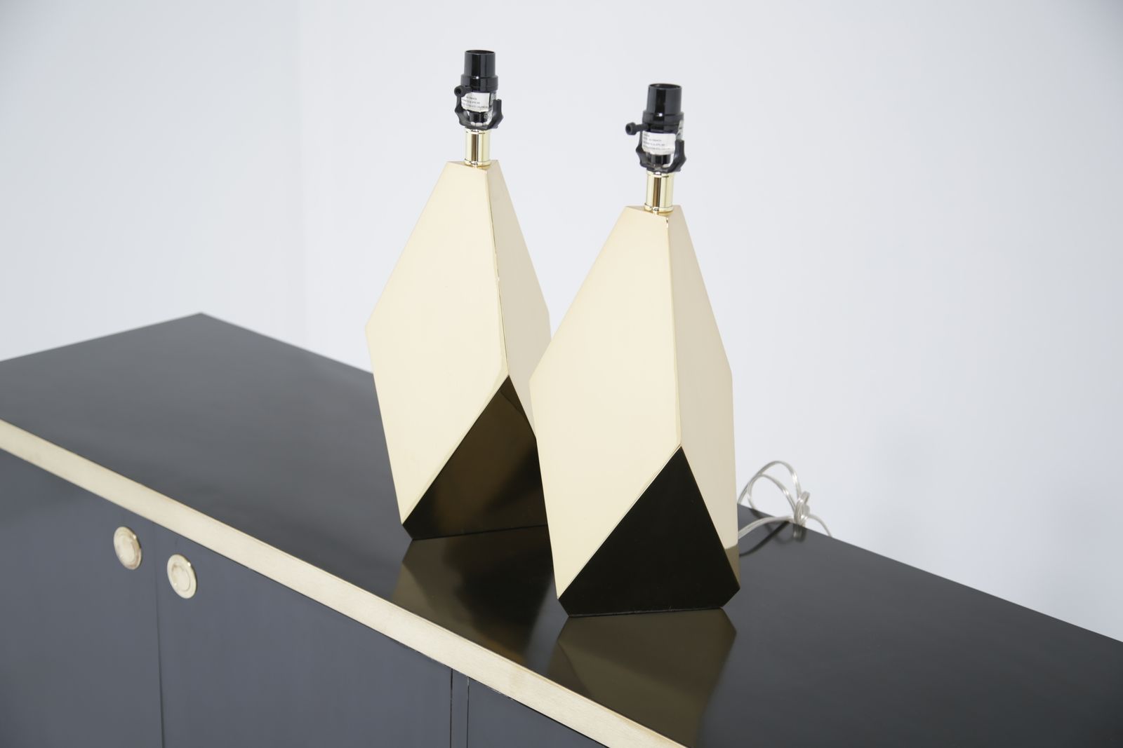 photo furniture Pair Of Sculptural ‘Origami’ Polished Brass Table Lamps, USA, Mid Century Style