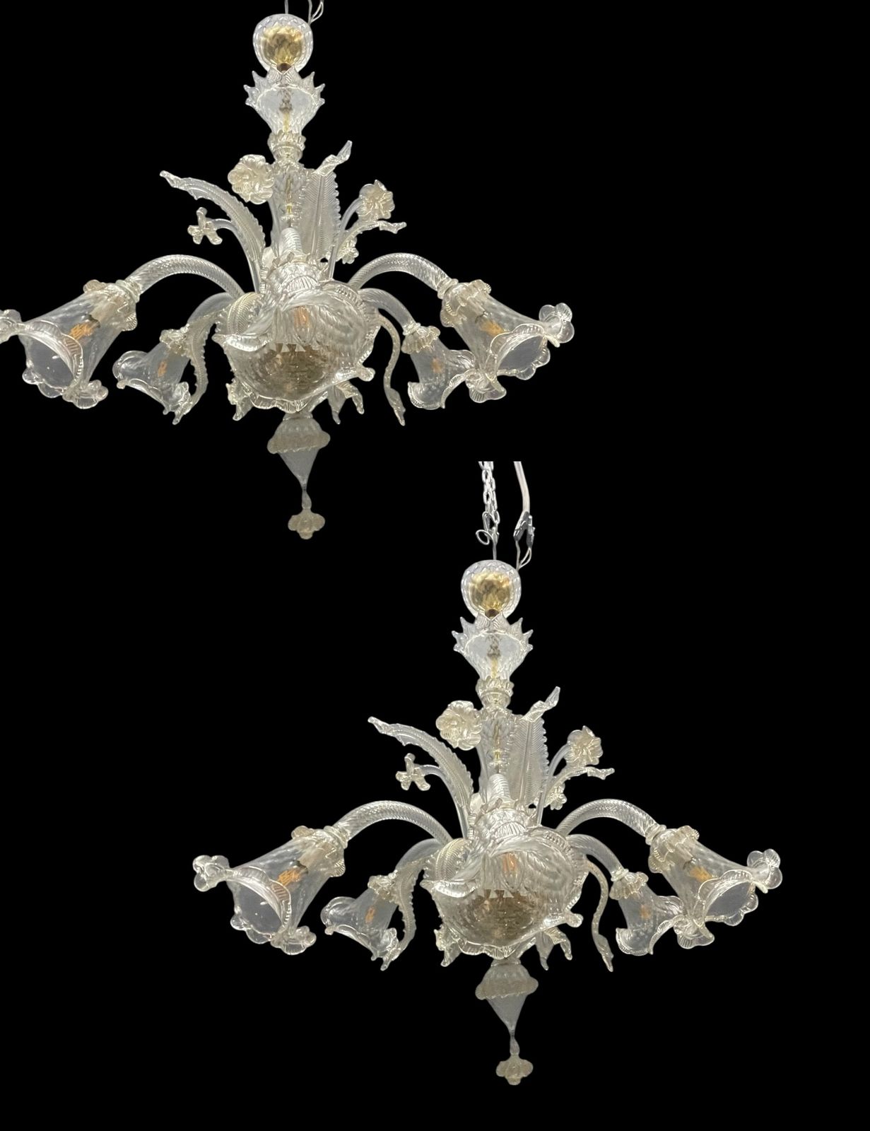 Large Venetian Murano Glass Chandeliers Set Of 2