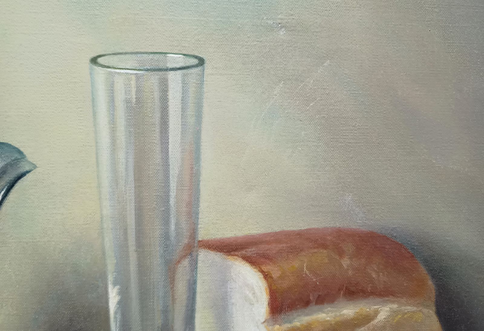 Original Oil Painting Still Life Study Mackerel Lemon And Bread, British Artist Constance M Cooper. photo 350.0