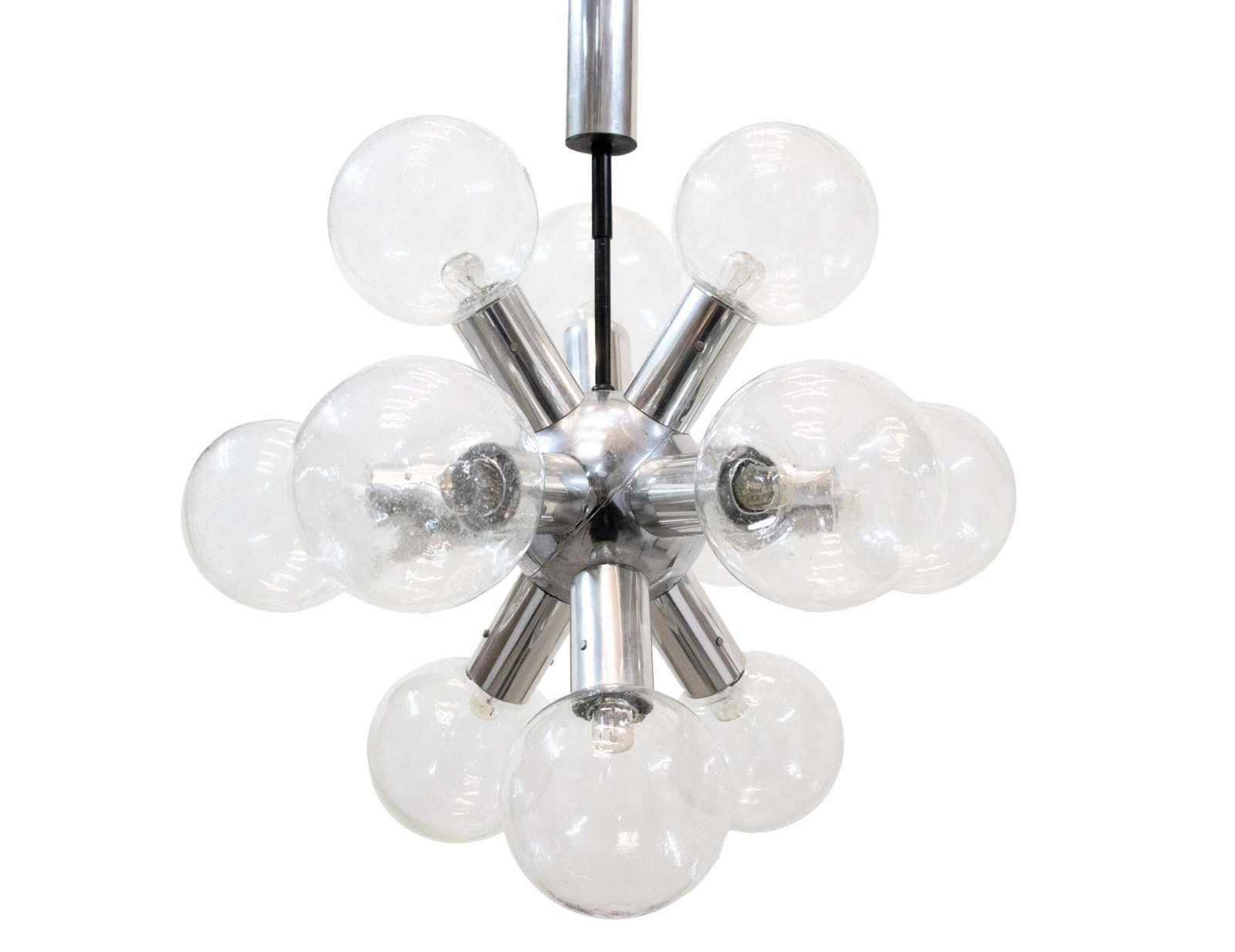 1970 Austria Kalmar Sputnik Chandelier Glass Balls & Chrome 'Rs 12' photo vinterior