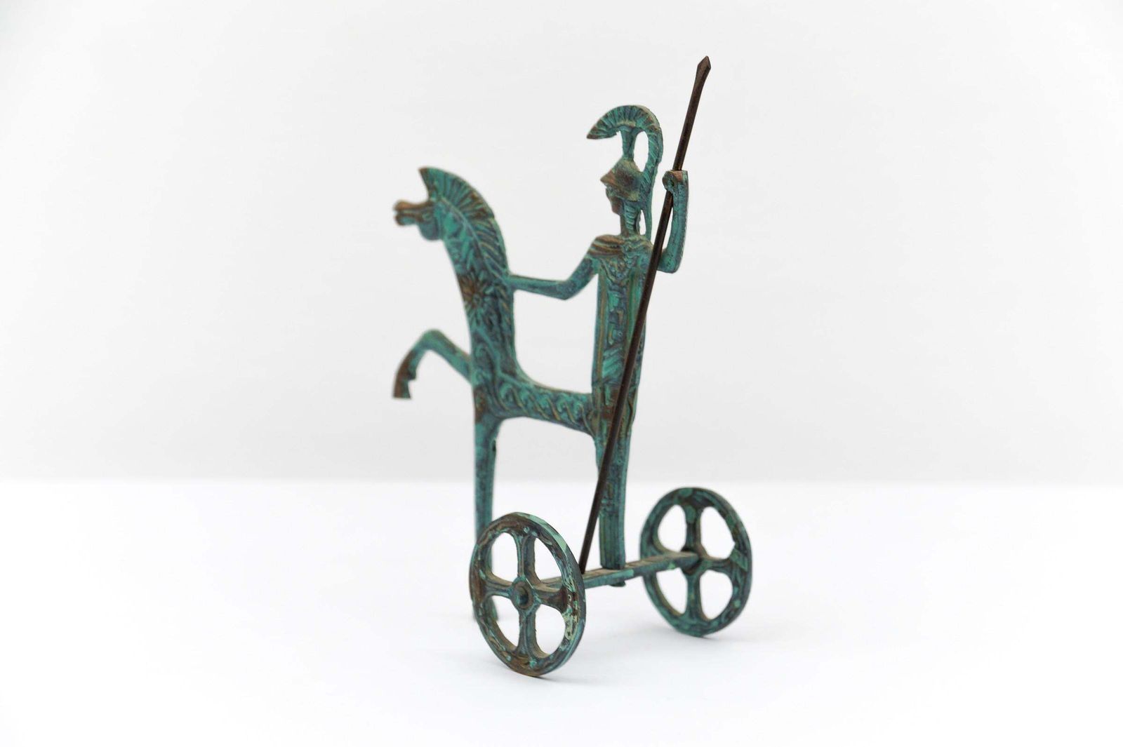 Bronze Sculpture Athena Minerva With Spear On Chariot, 1960s Mid Century Modern photo vinterior