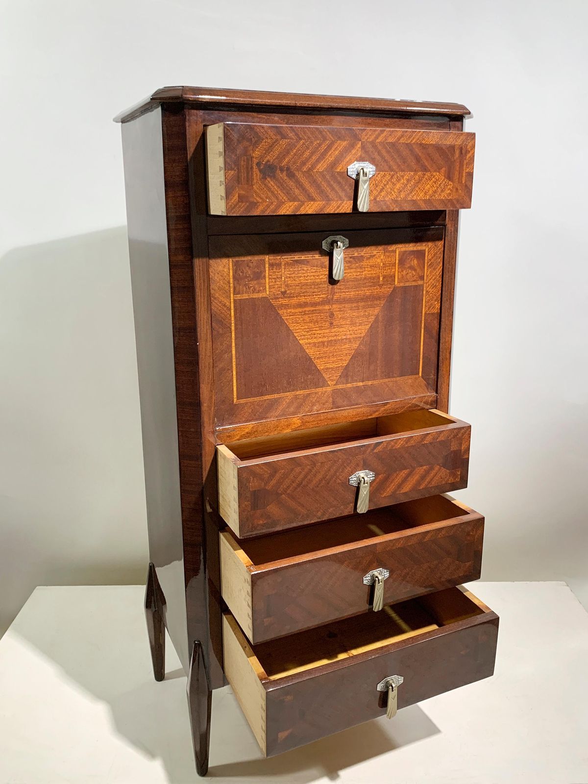 Italian Art Deco Secretary & Dry Bar With Wood Inlay, Circa 1940s photo Furniture