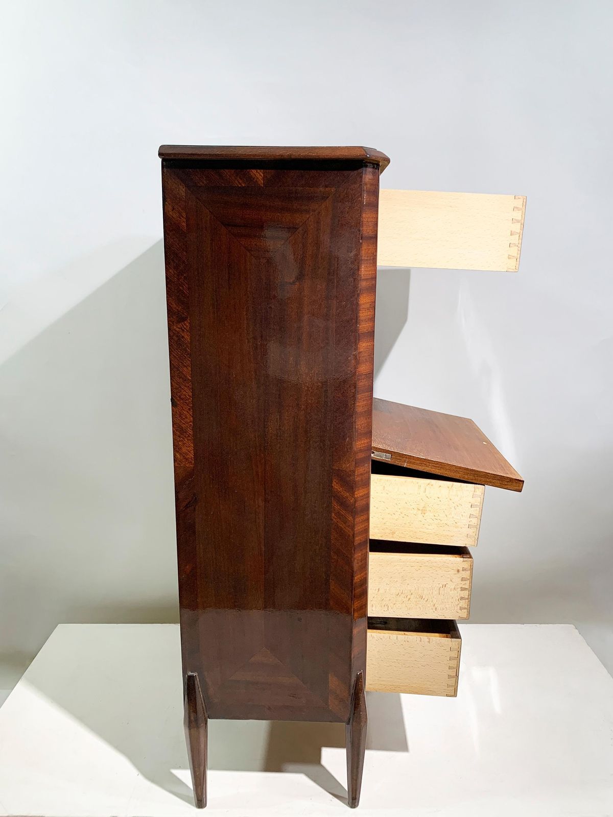 photo for sale Italian Art Deco Secretary & Dry Bar With Wood Inlay, Circa 1940s