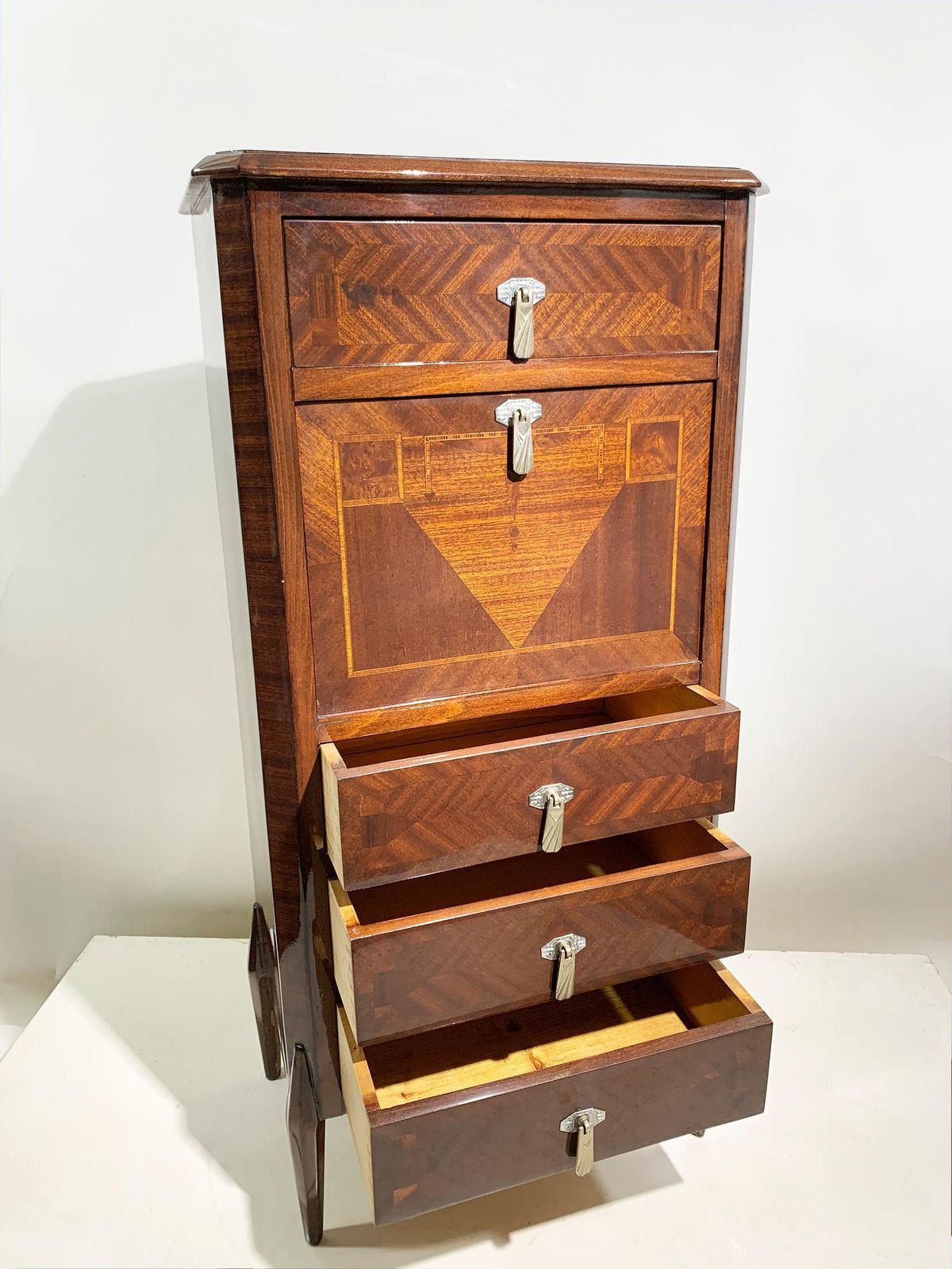 photo vinterior Italian Art Deco Secretary & Dry Bar With Wood Inlay, Circa 1940s