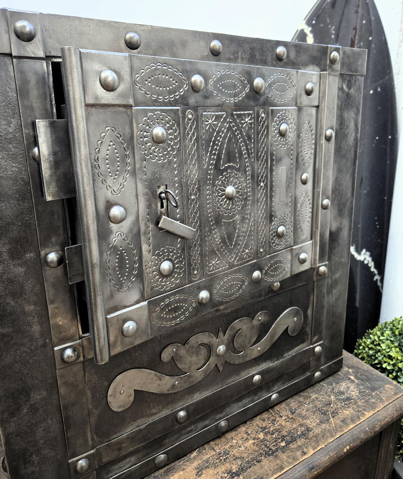 18th Century Wrought Iron Italian Antique Hobnail Safe Strong Box Bar Cabinet photo Furniture