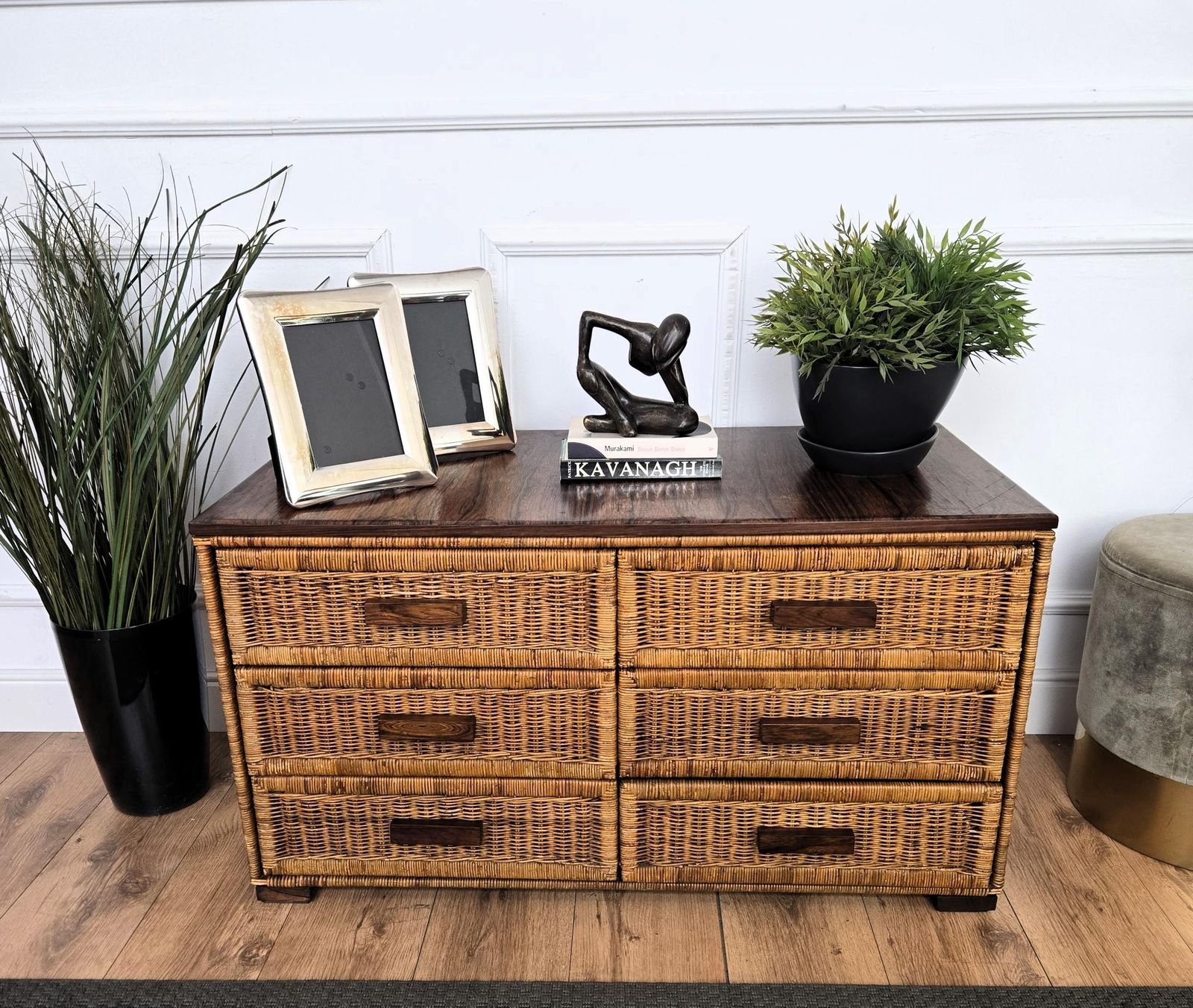 1960s Italian Bamboo & Rattan Bohemian French Riviera Commode Chest Of Drawers photo furniture