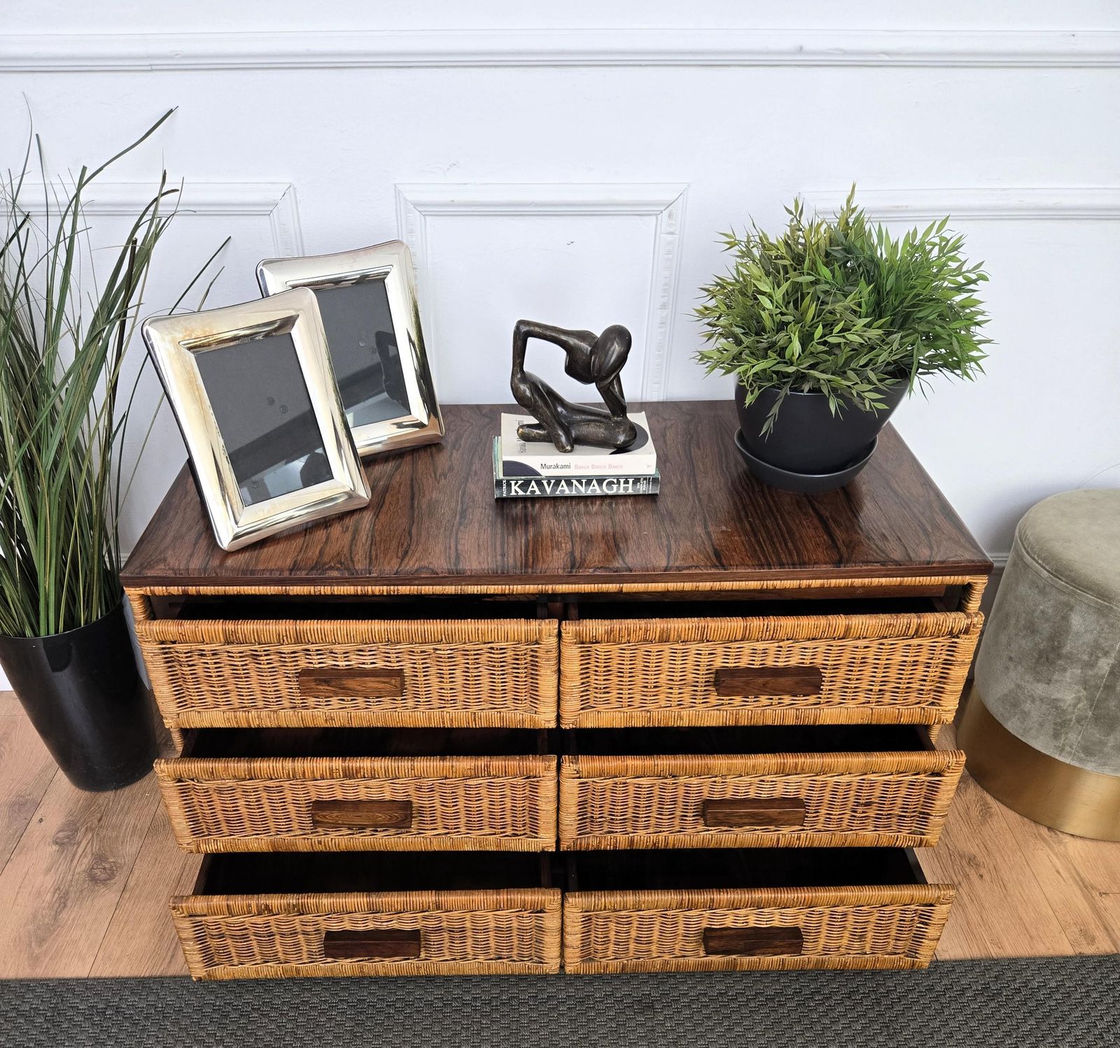 1960s Italian Bamboo & Rattan Bohemian French Riviera Commode Chest Of Drawers photo Furniture