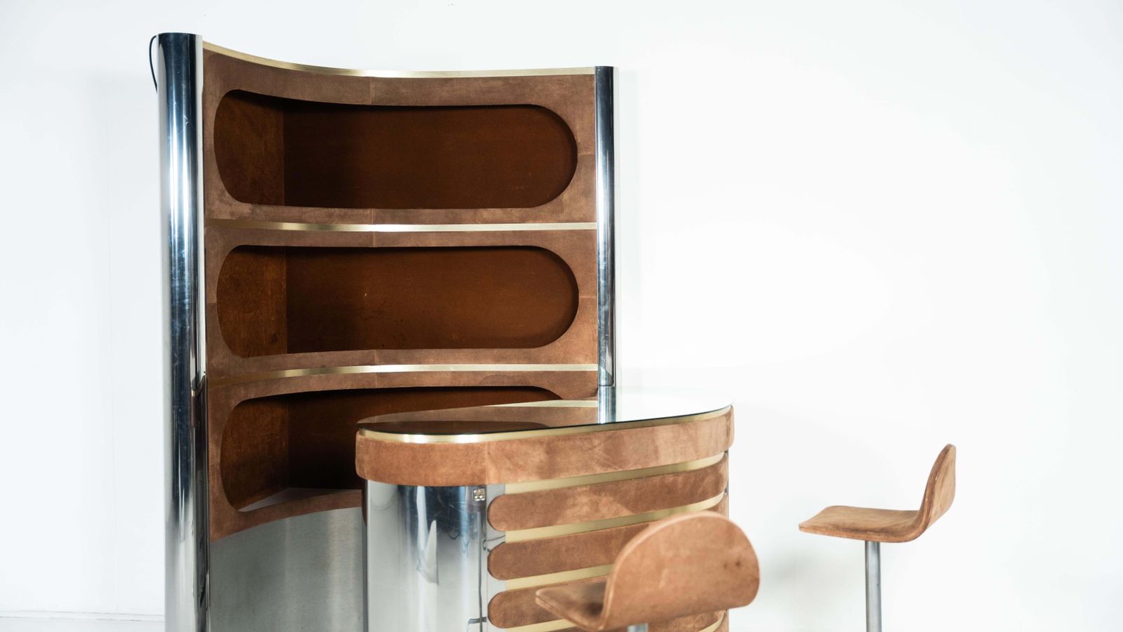 Mid Century Modern Suede Bar By Willy Rizzo, Italy, 1970s photo furniture