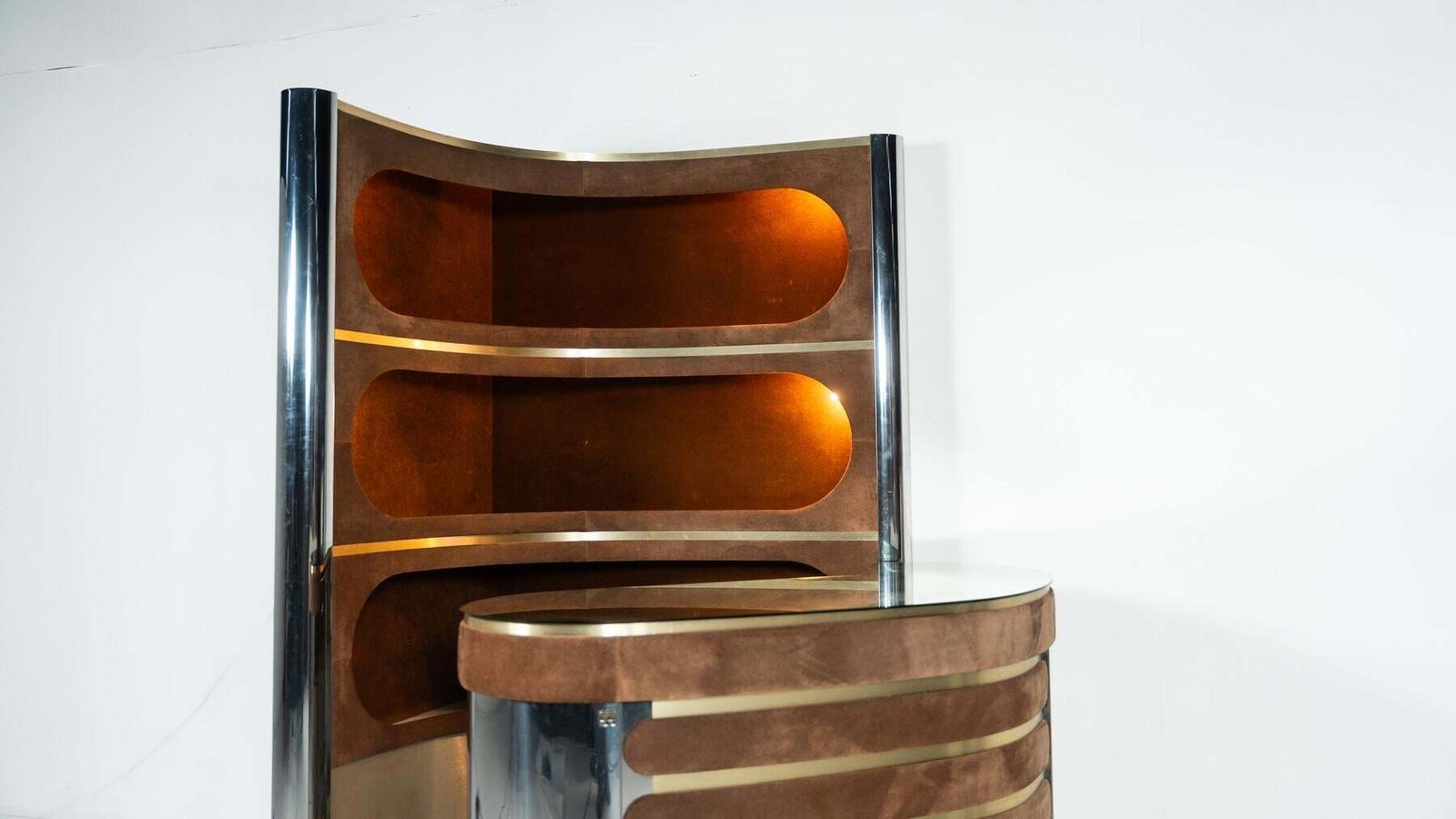 Mid Century Modern Suede Bar By Willy Rizzo, Italy, 1970s photo vintage