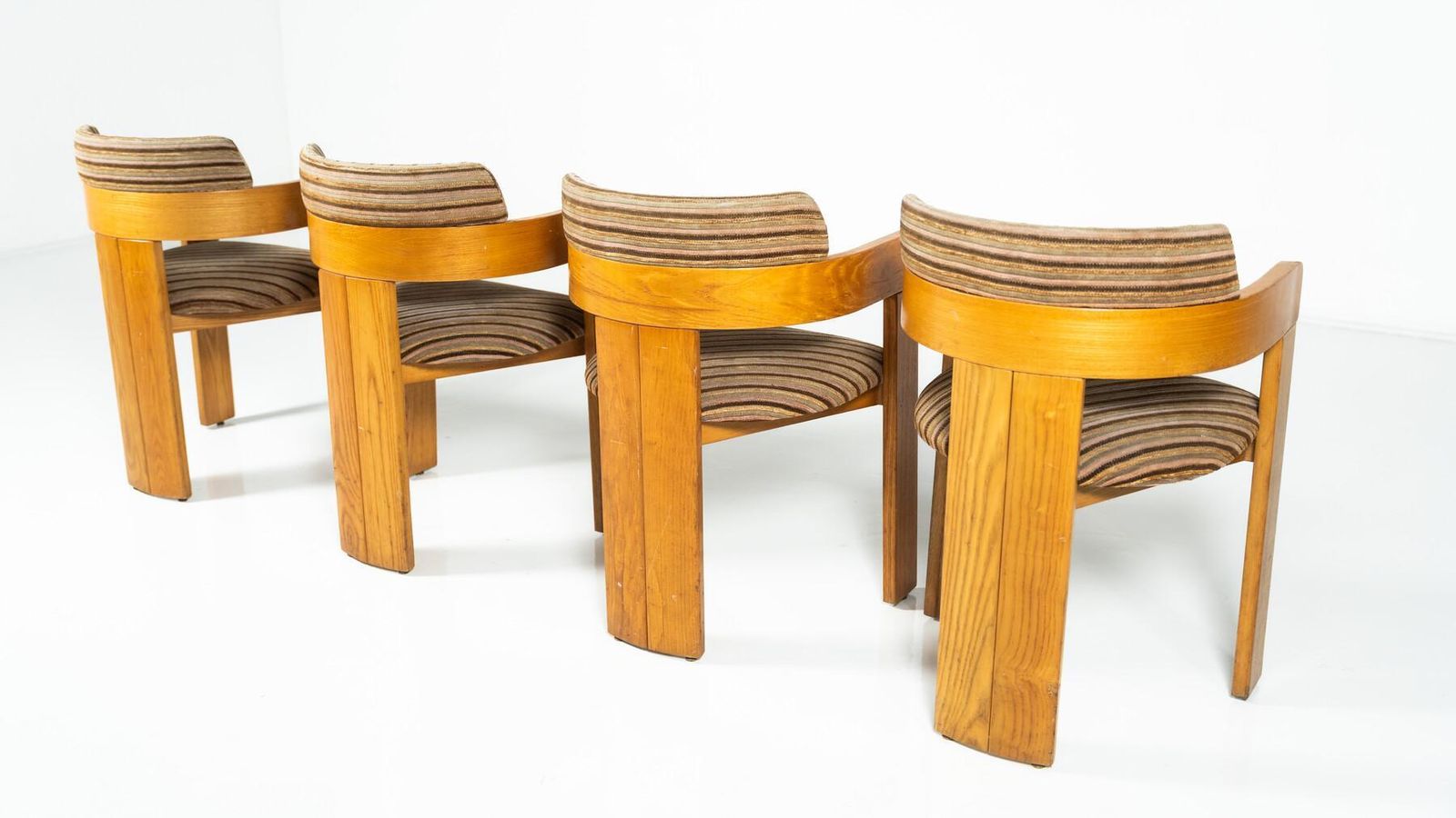 Set Of 4 Armchairs, Wood And Fabric, Italy, 1970s photo buy