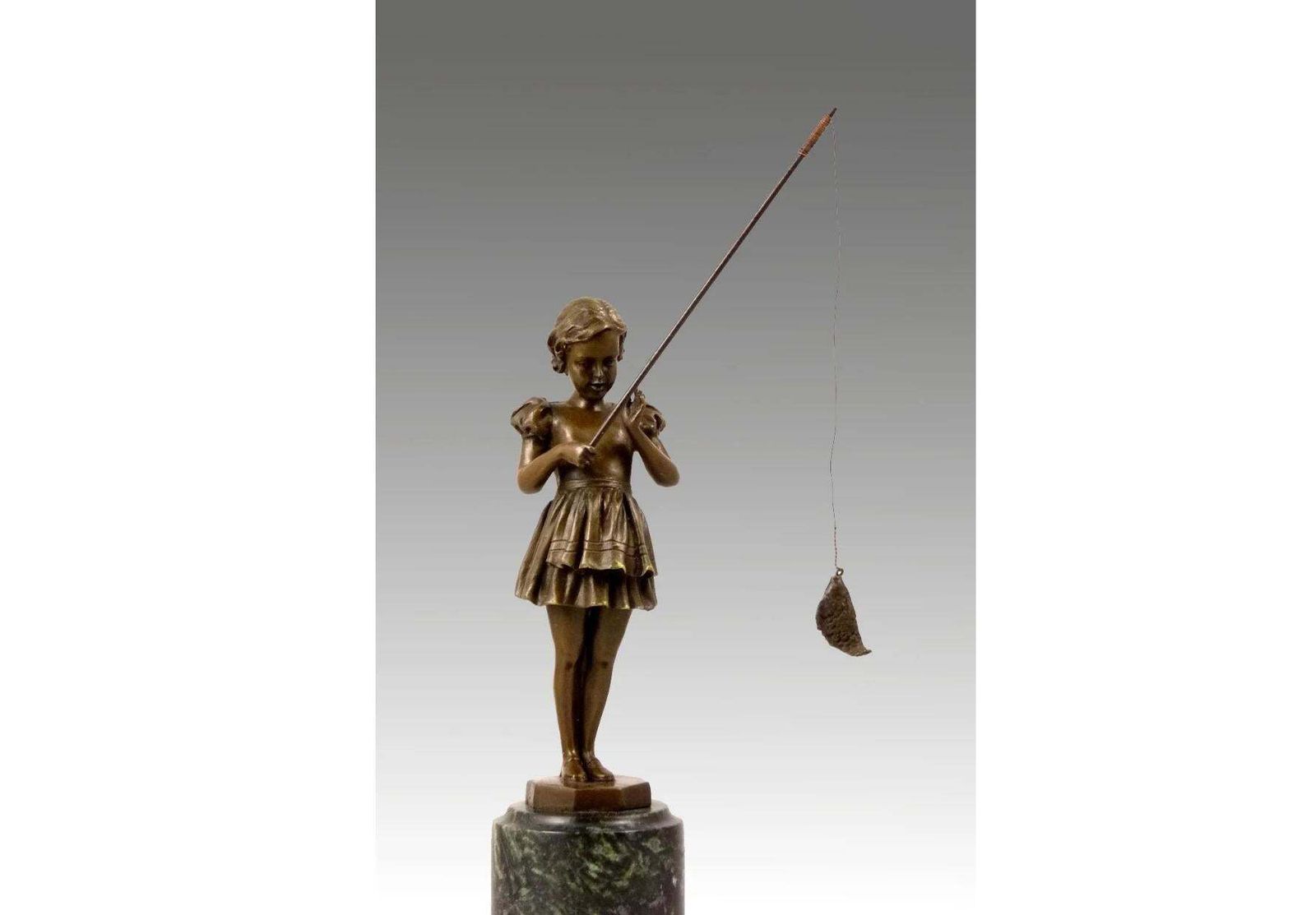 Sculpture Girl With Fishing Rod In Bronze, Art Deco Style, 20th Century photo furniture