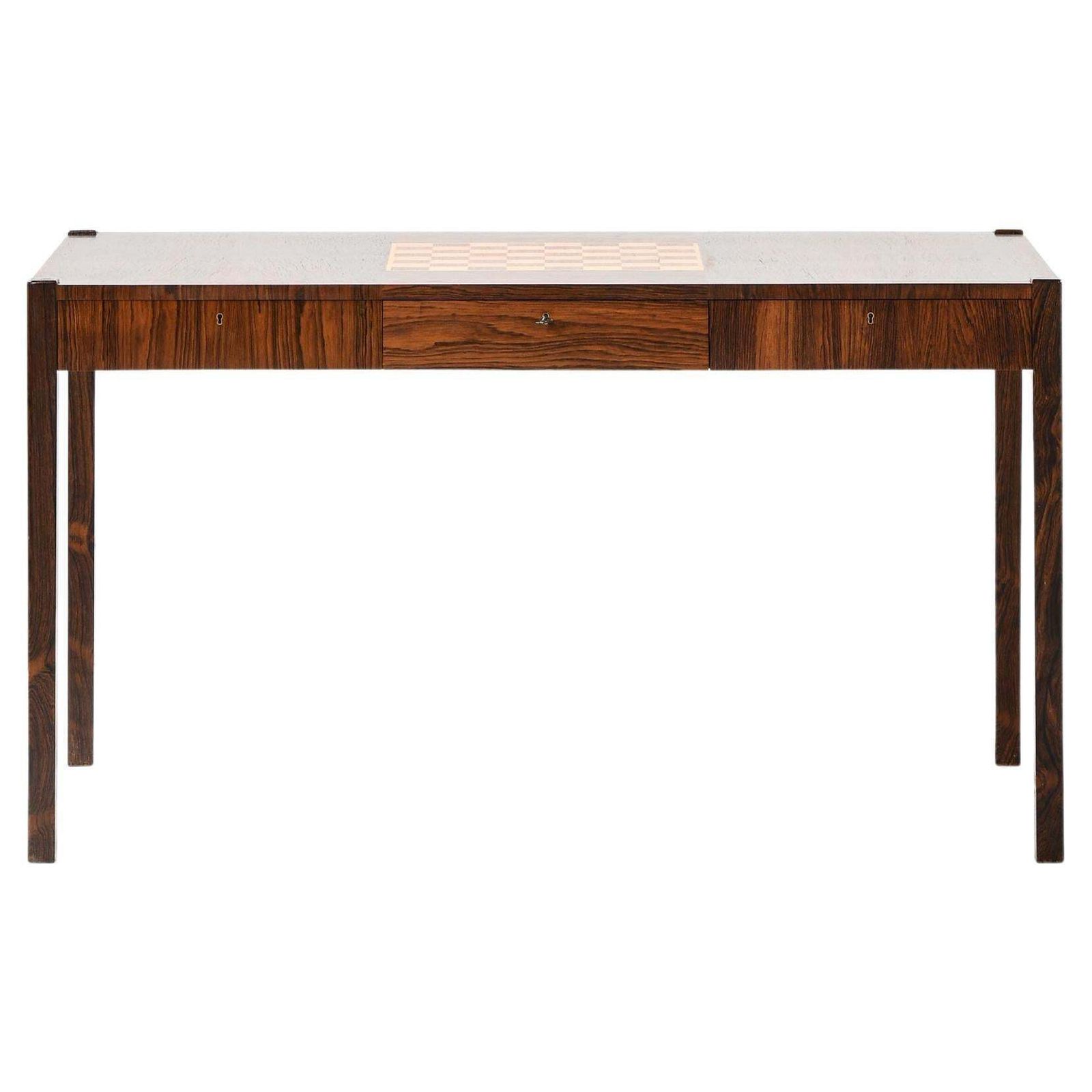 Rare Desk Or Library Table In Brass And Rosewood , 1950s