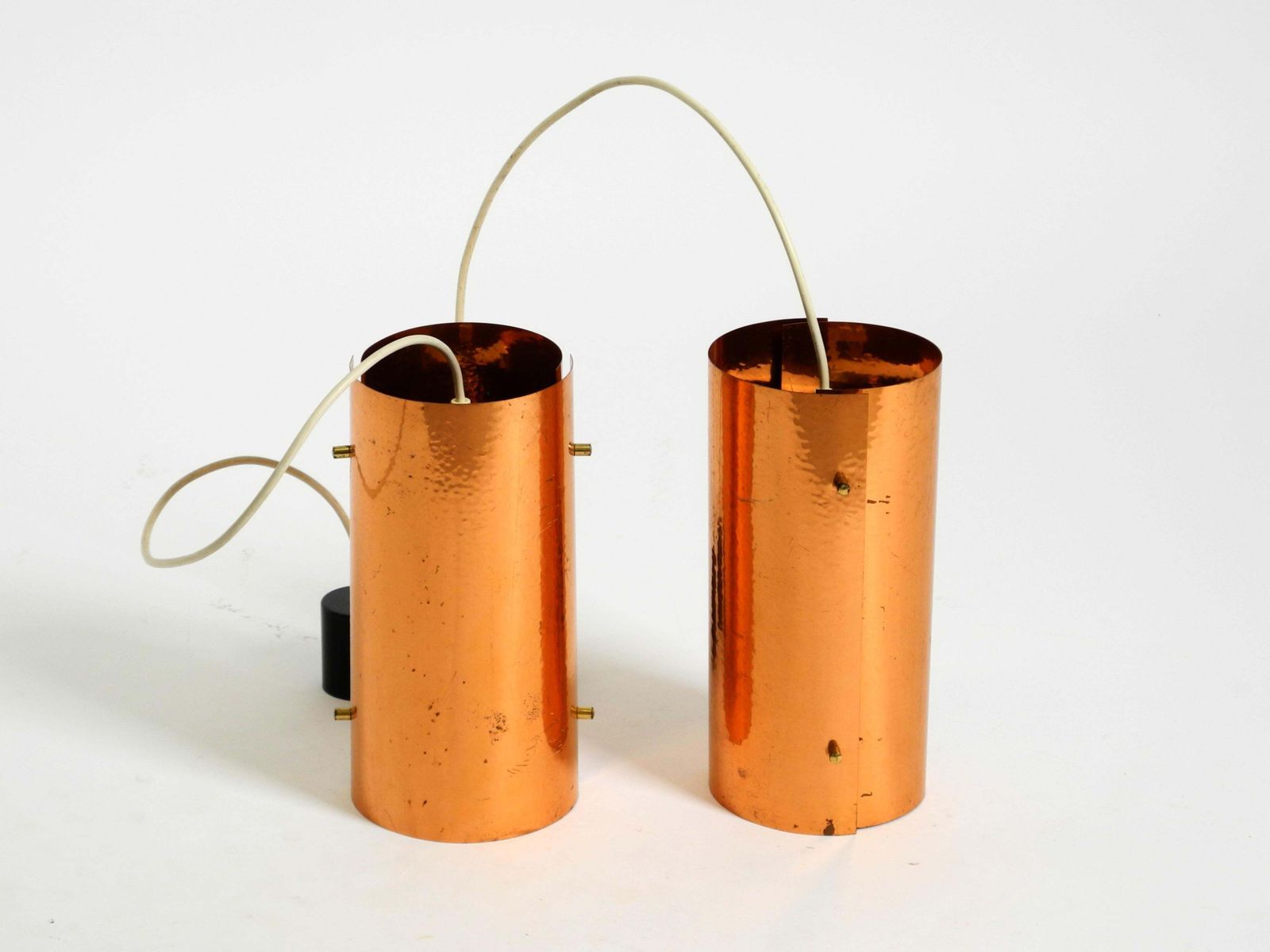 Two 1950s Tube Pendant Lamps Consisting Of Two Screwed Together Copper Bowls photo furniture