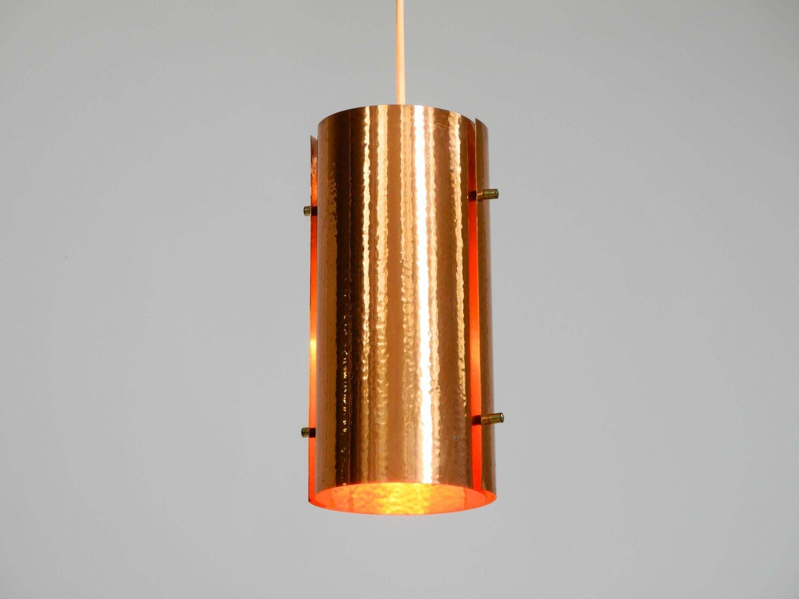 photo for sale Two 1950s Tube Pendant Lamps Consisting Of Two Screwed Together Copper Bowls