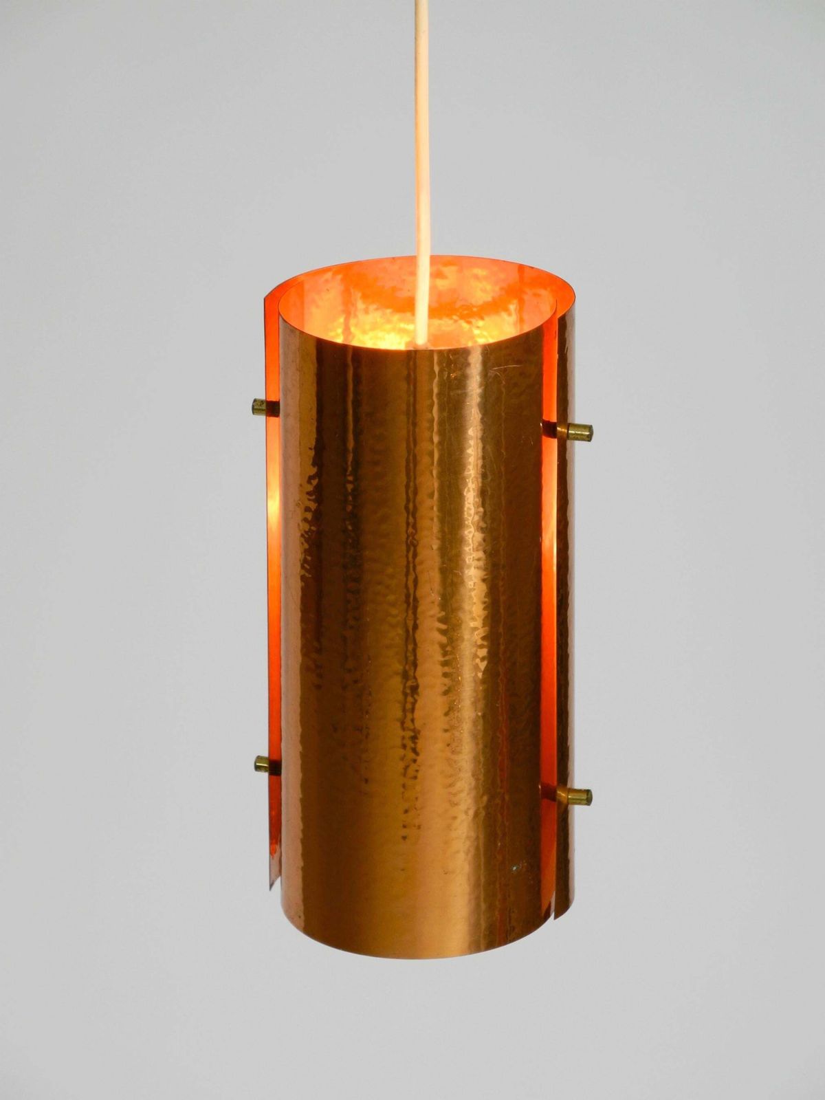 Lighting Two 1950s Tube Pendant Lamps Consisting Of Two Screwed Together Copper Bowls photo