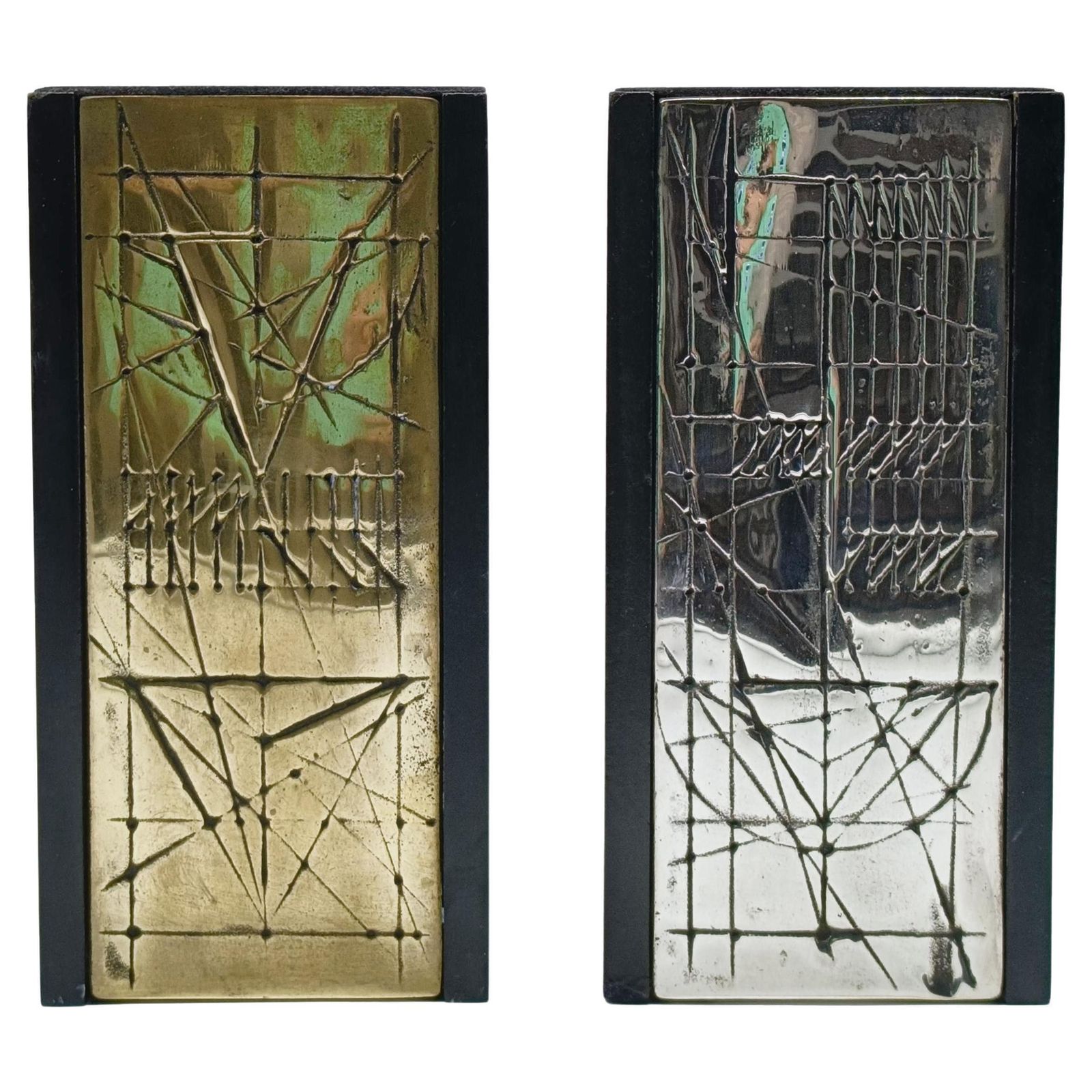 Walter Valentini Pair Of Bronze Sculptures "Tables," Italy 1980s