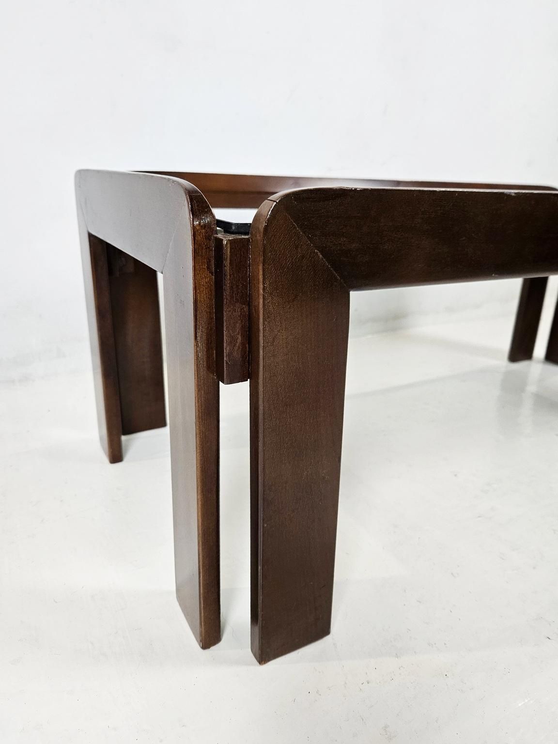 Midcentury Coffee Table By Afra & Tobia Scarpa, Solid Wood & Glass photo vinterior