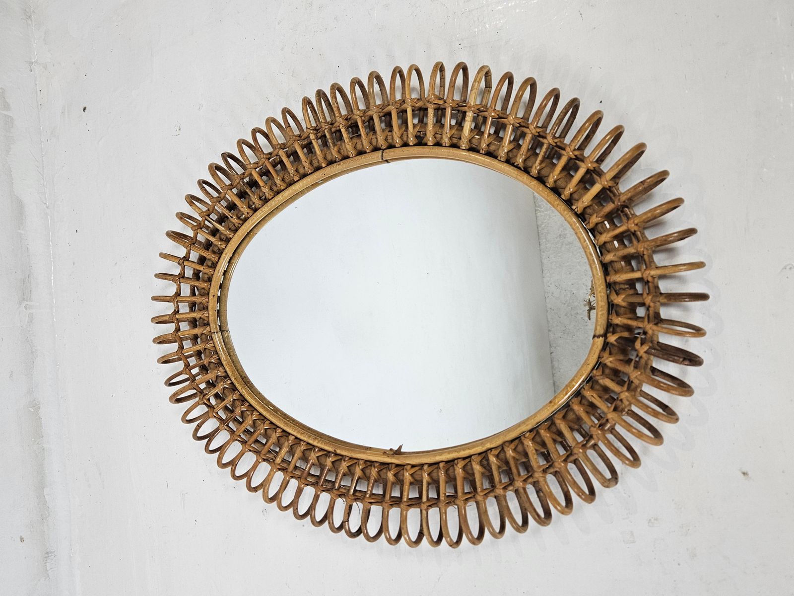 Mid Century Rattan Wall Mirror In Style Of Franco Albini, Italy, 1960s photo 1003.0